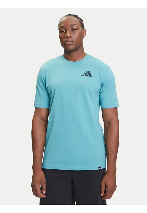 Adidas - adidas T-Shirt Yay Sports Verbiage Graphic JY1830 Turkusowy Regular Fit. Kolor: turkusowy. Materiał: bawełna