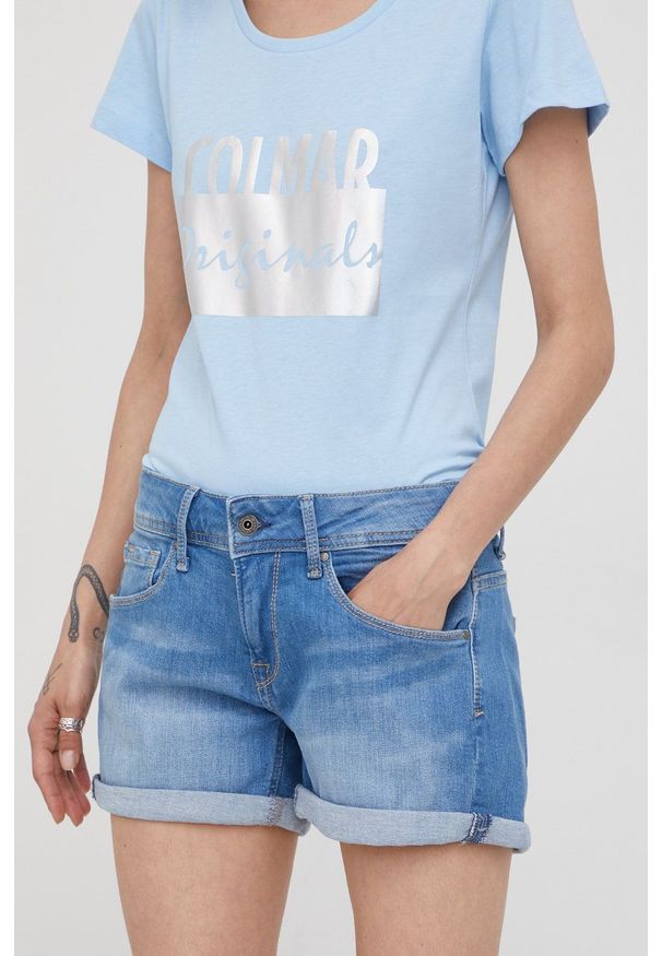 Pepe Jeans szorty jeansowe SIOUXIE damskie gładkie medium waist. Okazja: na co dzień. Kolor: niebieski. Materiał: denim. Wzór: gładki. Styl: casual
