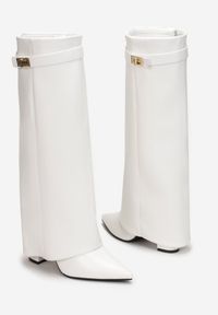 Born2be - Białe Kozaki z Szeroką Cholewką i Szpiczastym Noskiem Jazmynn. Okazja: na co dzień. Wysokość cholewki: przed kolano. Nosek buta: szpiczasty. Kolor: biały. Szerokość cholewki: szeroka. Styl: wizytowy, klasyczny, casual, elegancki #2