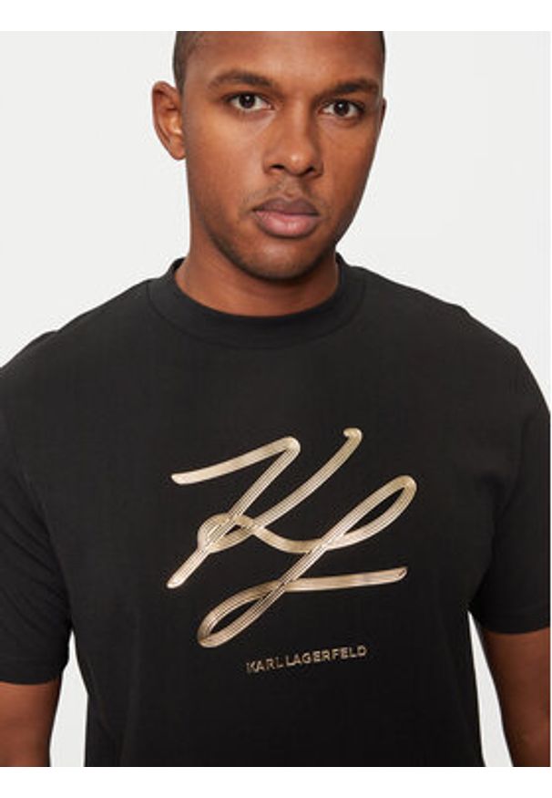 Karl Lagerfeld - KARL LAGERFELD T-Shirt 755034 544225 Beżowy Regular Fit. Typ kołnierza: dekolt w karo. Kolor: czarny. Materiał: bawełna
