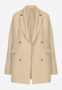 Renee - Beżowa Marynarka z Klapami Ruqae. Kolor: beżowy. Wzór: aplikacja #5