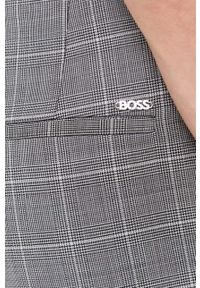 BOSS spodnie wełniane kolor szary proste medium waist. Kolor: szary. Materiał: wełna #4