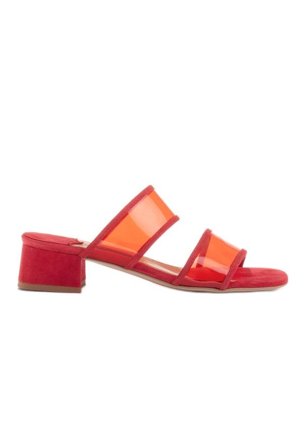 Marco Shoes Klapki damskie z półprzeźroczystymi paskami czerwone. Kolor: czerwony