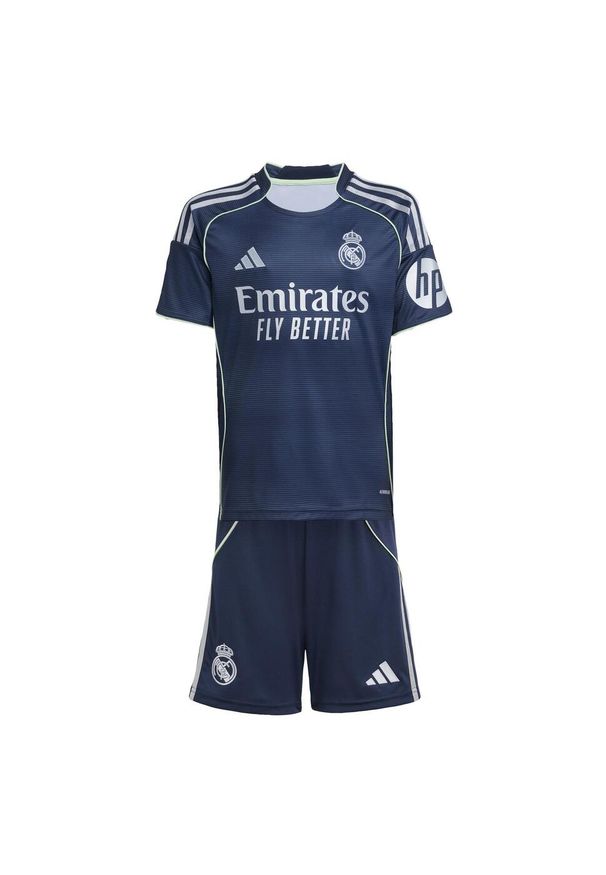 Adidas - Zestaw Real Madrid 25/26 Away Youth Kids. Kolor: szary, niebieski, wielokolorowy. Materiał: dresówka. Sport: piłka nożna