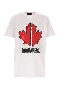 DSQUARED2 KIDS - Biały t-shirt z czerwonym nadrukiem 4-16 lat. Kolor: biały. Materiał: bawełna. Długość rękawa: krótki rękaw. Wzór: nadruk. Sezon: lato. Styl: klasyczny