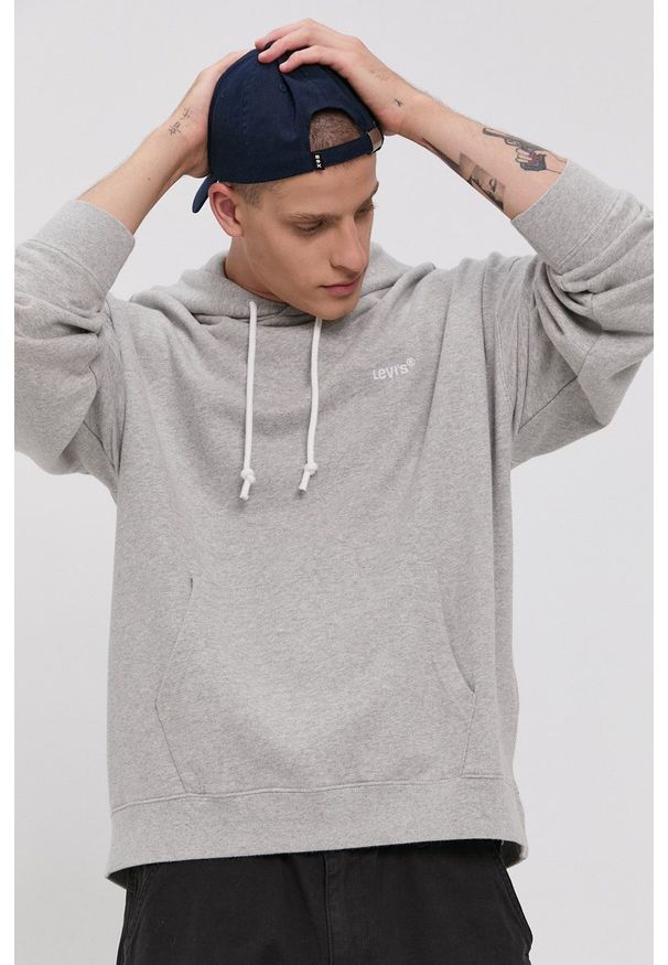 Levi's® - Levi's - Bluza bawełniana. Okazja: na spotkanie biznesowe. Kolor: szary. Materiał: bawełna. Wzór: aplikacja. Styl: biznesowy