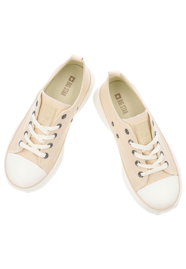 Big-Star - Beżowe Sneakersy Big Star Sportowe Obuwie Damskie. Okazja: na co dzień. Zapięcie: sznurówki. Kolor: beżowy. Materiał: guma, materiał