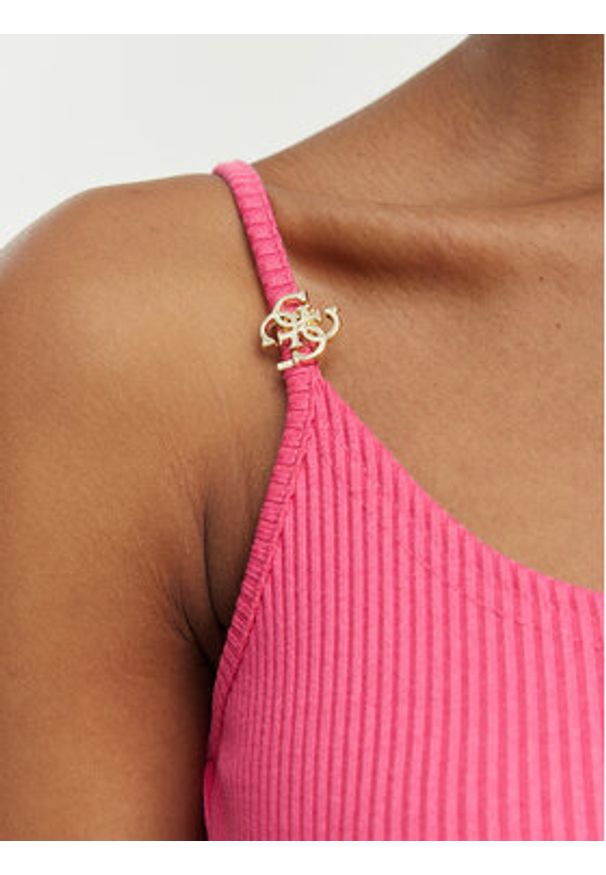 Guess Top E6GP01 KG322 Różowy Slim Fit. Kolor: różowy. Materiał: syntetyk