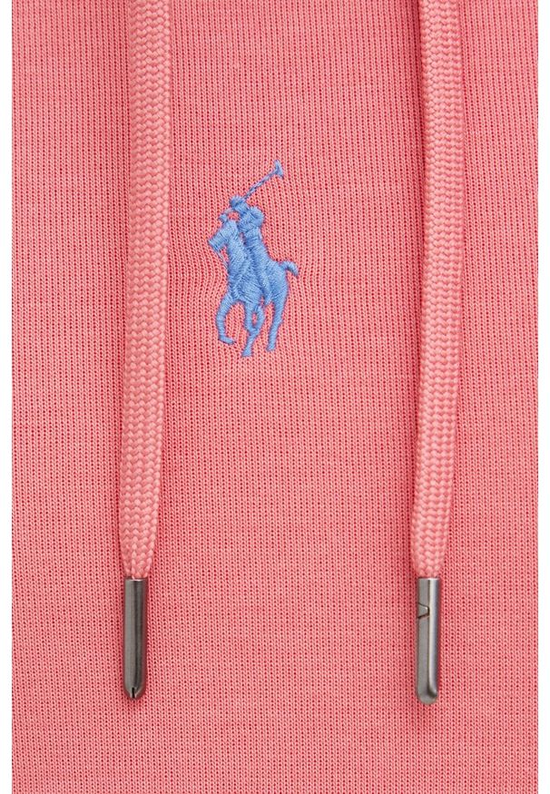 Polo Ralph Lauren bluza męska kolor różowy z kapturem gładka. Okazja: na co dzień. Typ kołnierza: polo, kaptur. Kolor: różowy. Wzór: gładki. Styl: casual