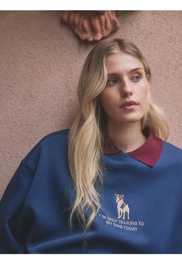 Reserved - Sweter z kołnierzykiem polo - bordowy. Typ kołnierza: polo. Kolor: czerwony. Materiał: dzianina. Wzór: gładki