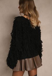 Renee - Czarny Kardigan z Wiązaniem i Frędzlami z Domieszką Wełny i Wiskozy Tiseana. Okazja: na co dzień. Typ kołnierza: dekolt w serek. Kolor: czarny. Materiał: wełna, wiskoza. Styl: casual #5