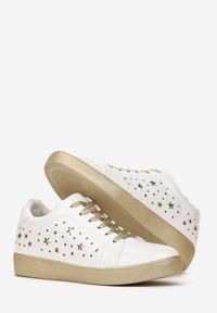 Born2be - Biało-Złote Sneakersy Sznurowane Tazaya. Kolor: biały #3