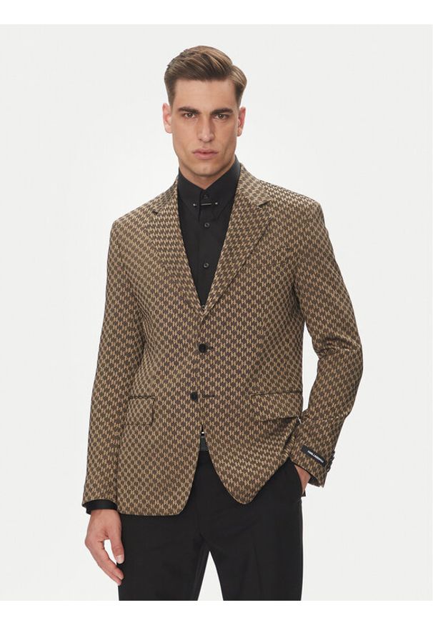 Karl Lagerfeld - KARL LAGERFELD Marynarka 155106 552115 Brązowy Slim Fit. Typ kołnierza: dekolt w karo. Kolor: brązowy