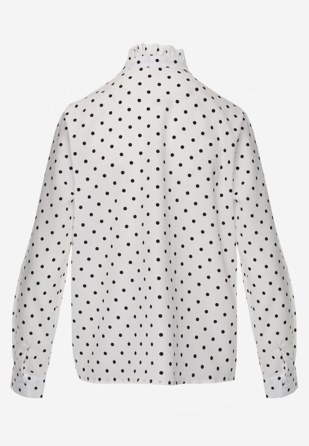 Renee - Biała Falbaniasta Koszula z Wiskozy w Kropki ze Stójką Aegista. Typ kołnierza: kołnierzyk stójkowy. Kolor: biały. Materiał: wiskoza. Wzór: kropki