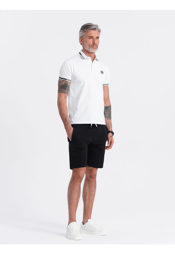Ombre Clothing - Dzianinowe męskie spodenki ze ściągaczem i kieszeniami - czarne V5 - Rozmiar: XXL. Kolor: czarny. Materiał: dzianina. Styl: wakacyjny