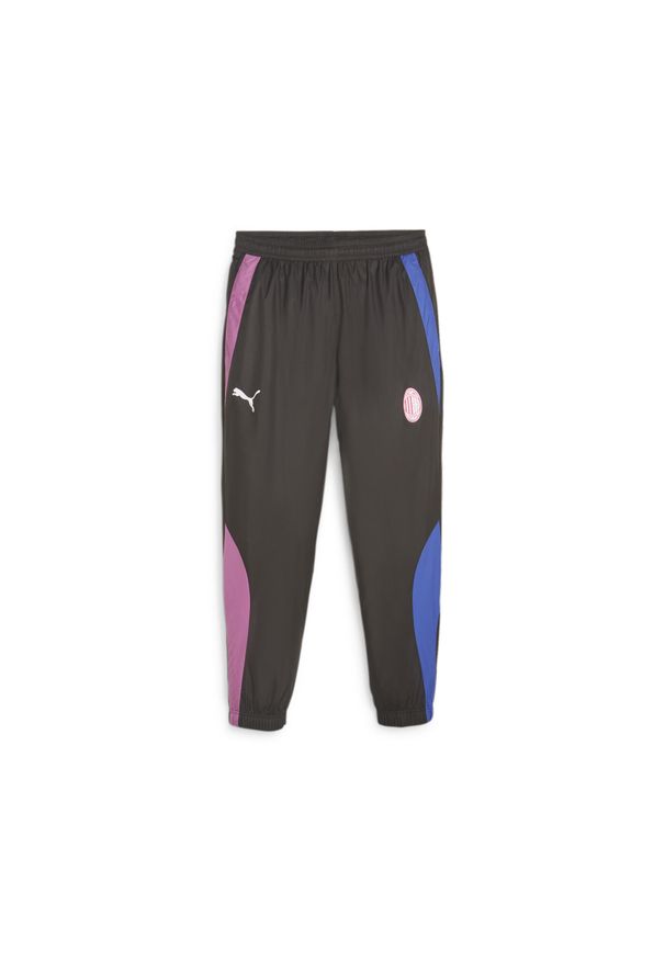Puma - Spodnie dresowe Prematch Milan AC Woven 2023/24. Kolor: wielokolorowy, czarny, czerwony. Materiał: dresówka. Sport: piłka nożna