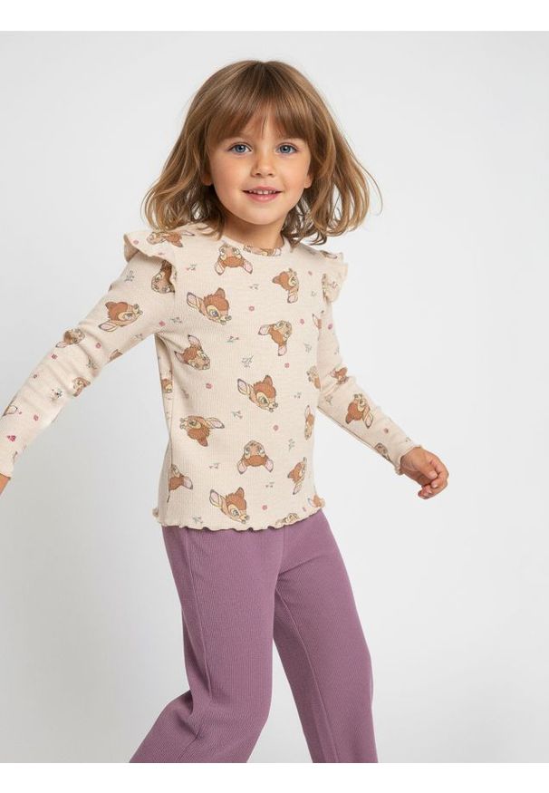 Sinsay - Prązkowana koszulka z długimi rękawami Bambi - beżowy. Kolor: beżowy. Długość rękawa: długi rękaw. Długość: długie