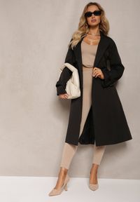 Renee - Czarny Płaszcz Trencz Dwurzędowy Taliowany Paskiem z Patkami na Rękawach Diore. Kolor: czarny. Styl: elegancki #5