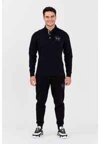La Martina - LA MARTINA Czarny męski longsleeve polo HEAVY JERSEY, Rozmiar L. Typ kołnierza: polo. Kolor: czarny. Materiał: jersey. Długość rękawa: długi rękaw. Długość: długie. Styl: klasyczny