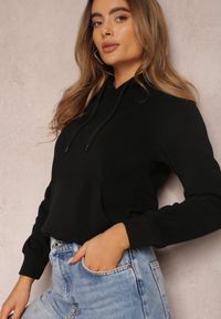 Renee - Czarna Bluza z Kapturem Aweja. Okazja: na co dzień, do domu. Typ kołnierza: kaptur. Kolor: czarny. Materiał: polar, jeans. Styl: wizytowy, klasyczny, elegancki, casual #4