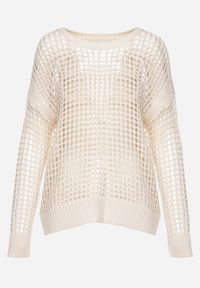 Born2be - Beżowa Ażurowa Bluzka z Szydełkowej Dzianiny Zavara. Okazja: na co dzień. Kolor: beżowy. Materiał: dzianina. Wzór: ażurowy. Styl: casual, elegancki #2