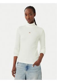 Calvin Klein Jeans Golf LV047D203G Biały Slim Fit. Typ kołnierza: golf. Kolor: biały. Materiał: bawełna #1