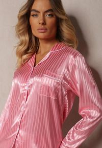 Renee - Różowy Komplet Piżamowy Góra o Koszulowym Kroju z Guzikami Spodnie z Gumką w Talii Rivanias. Kolekcja: plus size. Kolor: różowy. Długość: długie #5