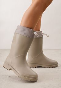 Born2be - Szare Kalosze ze Stoperem na Cholewce Eunosa. Okazja: na co dzień. Kolor: szary. Materiał: jeans. Szerokość cholewki: normalna. Styl: casual, elegancki #1