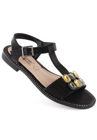Sandały damskie z cyrkoniami komfortowe czarne S.Barski 030. Kolor: czarny. Materiał: skóra ekologiczna #1