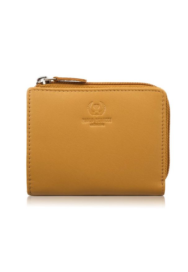 PAOLO PERUZZI - Portfel damski skórzany mały w kolorze musztardowym poziomy z RFID Paolo Peruzzi SL-06-MNG. Kolor: żółty. Materiał: skóra