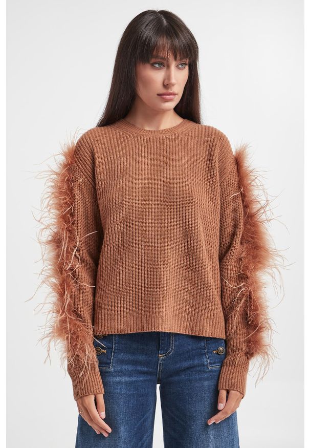 Twinset Milano - Sweter damski z piórami TWINSET