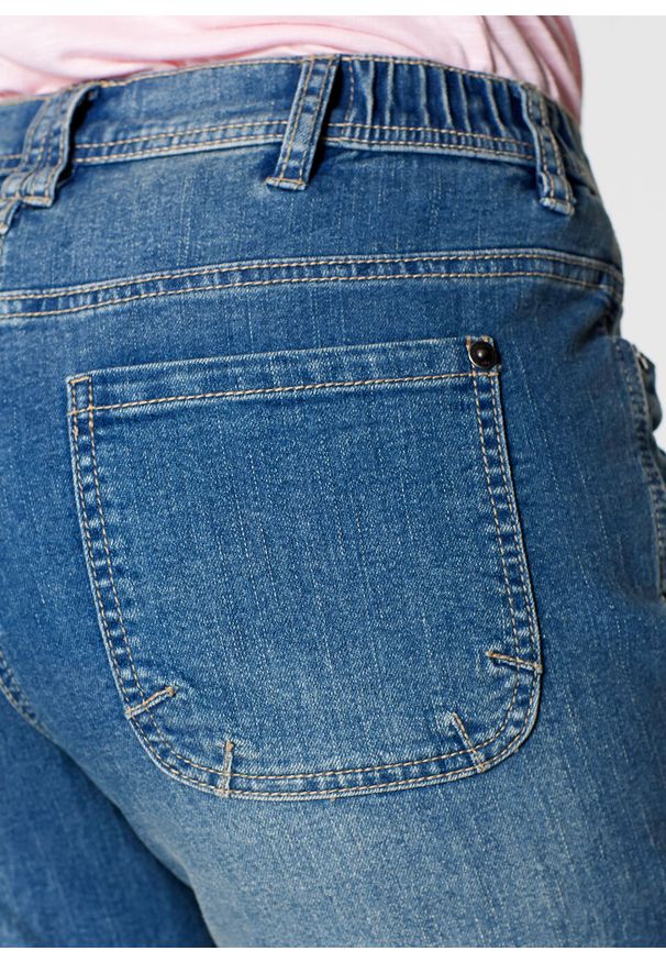 Dżinsy bojówki ze stretchem, z wygodnym paskiem w talii, dł. 3/4 bonprix jasnoniebieski denim. Kolor: niebieski