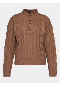 Brave Soul Sweter LK-286MOMPOX Brązowy Regular Fit. Kolor: brązowy. Materiał: wiskoza