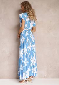 Renee - Niebieska Wiskozowa Sukienka Maxi z Gumką w Talii i Plisowanym Dołem Martisa. Kolor: niebieski. Materiał: wiskoza. Długość: maxi #2
