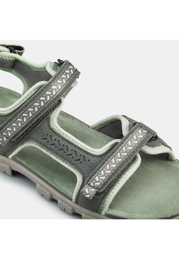 quechua - Sandały turystyczne damskie Quechua NH500 skóra. Zapięcie: rzepy. Kolor: wielokolorowy, szary, beżowy, zielony. Materiał: skóra. Wzór: paski. Sport: turystyka piesza