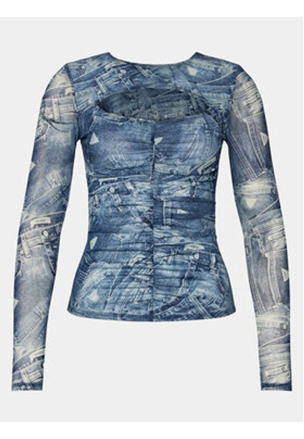 Guess Bluzka Ls Cut-Out Brienna T W4RP11 KBAH2 Niebieski Slim Fit. Kolor: niebieski. Materiał: syntetyk