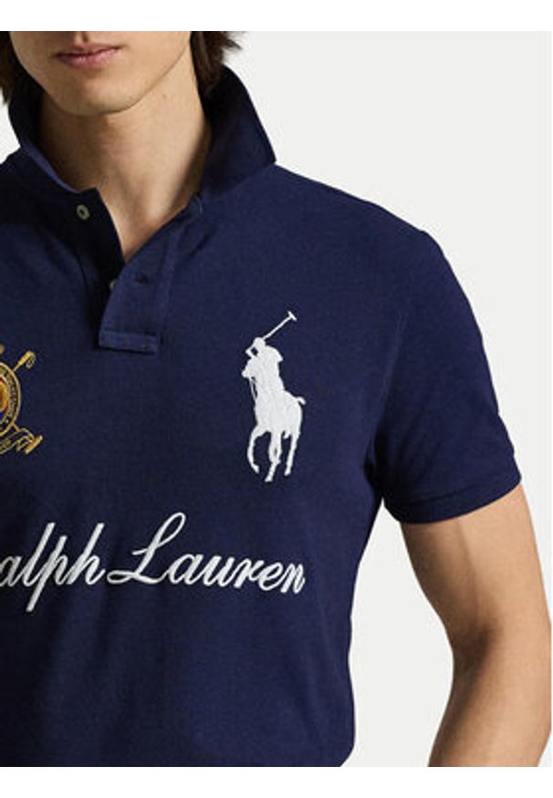 Polo Ralph Lauren Polo 710P07311001 Granatowy Custom Slim Fit. Typ kołnierza: polo. Kolor: niebieski. Materiał: bawełna