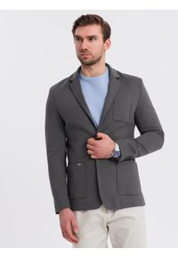Ombre Clothing - Męska marynarka SLIM z dzianiny o subtelnej strukturze – grafitowa V1 - Rozmiar: M. Okazja: do pracy. Kolor: szary. Materiał: dzianina. Wzór: kolorowy. Styl: klasyczny #8