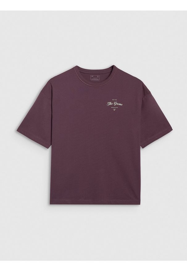 4f - 4F T-shirt oversize z nadrukiem damski - fioletowy XXL. Okazja: na co dzień. Kolor: fioletowy. Materiał: materiał, bawełna, jersey, dzianina. Długość rękawa: krótki rękaw. Długość: krótkie. Wzór: nadruk. Styl: sportowy, klasyczny, casual