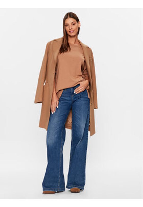 Kontatto Sweter 3M1141 Brązowy Regular Fit. Kolor: brązowy. Materiał: syntetyk, wiskoza