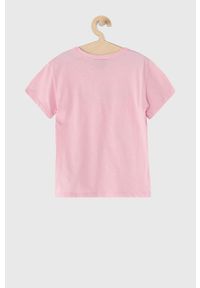 Champion T-shirt dziecięcy kolor różowy. Okazja: na co dzień. Kolor: różowy. Materiał: dzianina. Długość rękawa: krótki rękaw. Długość: krótkie. Styl: casual