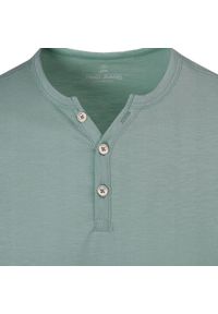 T-Shirt, Dekolt na Guziki -Pako Jeans- Lekki Melanż - Miętowa. Okazja: na co dzień. Kolor: miętowy. Materiał: bawełna. Wzór: melanż. Styl: casual #3