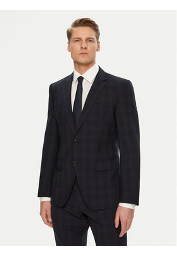 BOSS Garnitur 50538032 Granatowy Slim Fit. Kolor: niebieski. Materiał: wełna