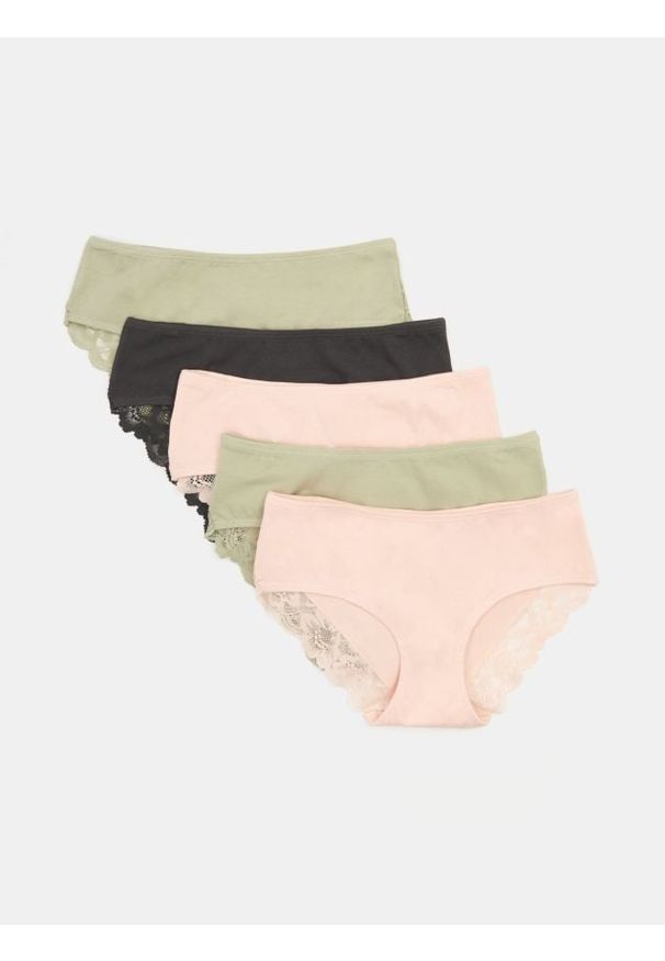 Sinsay - Majtki hipster z koronką 5 pack - wielobarwny. Materiał: koronka. Wzór: koronka