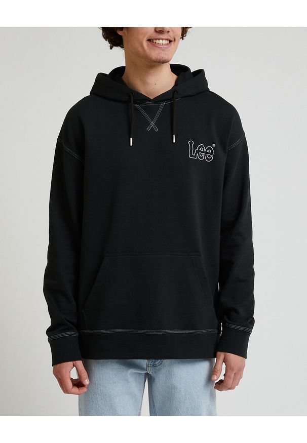 Lee - LEE LOOSE SEASONAL HOODIE MĘSKA BLUZA Z KAPTUREM KANGURKA WASHED BLACK LL26FTON. Typ kołnierza: kaptur