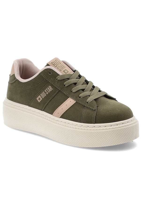 Big-Star - Zielone Sneakersy Big Star Stylowe Obuwie Damskie. Okazja: na co dzień. Zapięcie: sznurówki. Kolor: zielony. Materiał: jeans, materiał. Obcas: na platformie