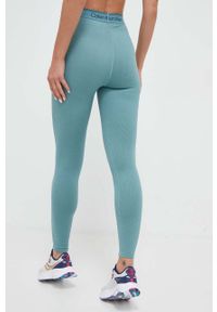 Calvin Klein Performance legginsy treningowe CK Athletic kolor zielony gładkie. Stan: podwyższony. Kolor: zielony. Materiał: skóra. Wzór: gładki #2