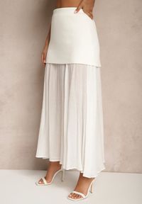 Renee - Jasnobeżowa Plisowana Spódnica Tiulowa z Wiskozy z Podszewką Balione. Okazja: na co dzień. Kolor: beżowy. Materiał: tiul, wiskoza. Styl: casual, elegancki #3