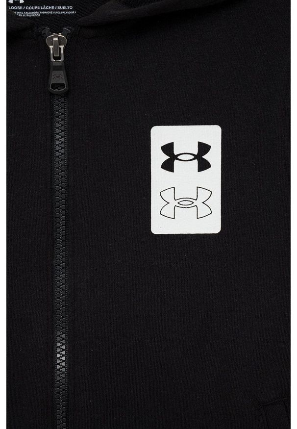 Under Armour bluza dziecięca kolor czarny z kapturem gładka. Okazja: na co dzień. Typ kołnierza: kaptur. Kolor: czarny. Materiał: materiał. Wzór: gładki. Styl: casual