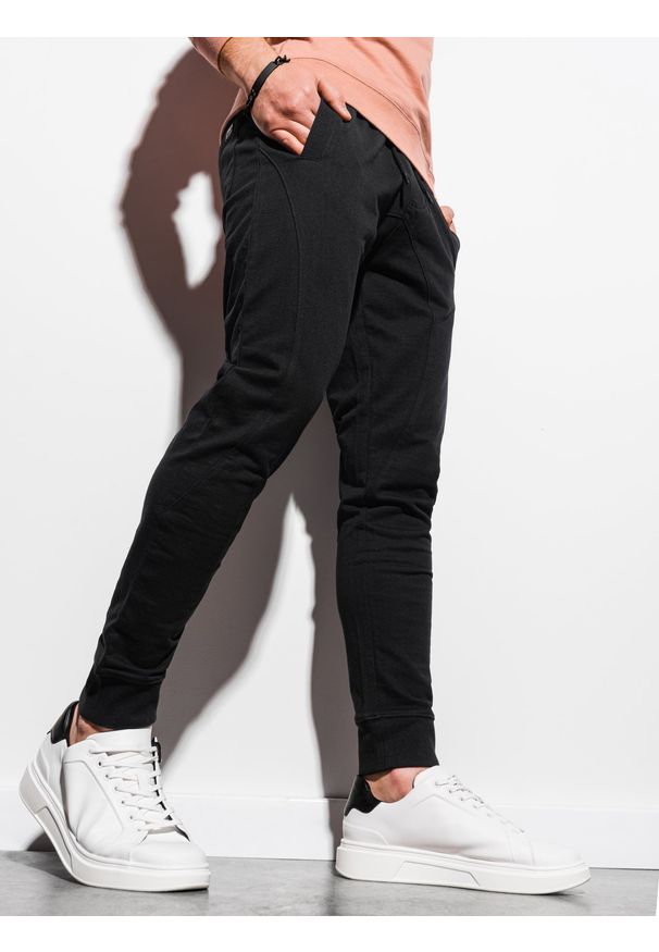 Ombre Clothing - Spodnie męskie dresowe joggery P952 - czarne - M. Kolor: czarny. Materiał: dresówka